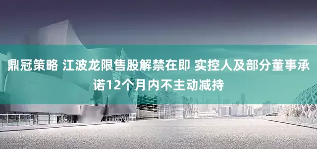 鼎冠策略 江波龙限售股解禁在即 实控人及部分董事承诺12个月内不主动减持